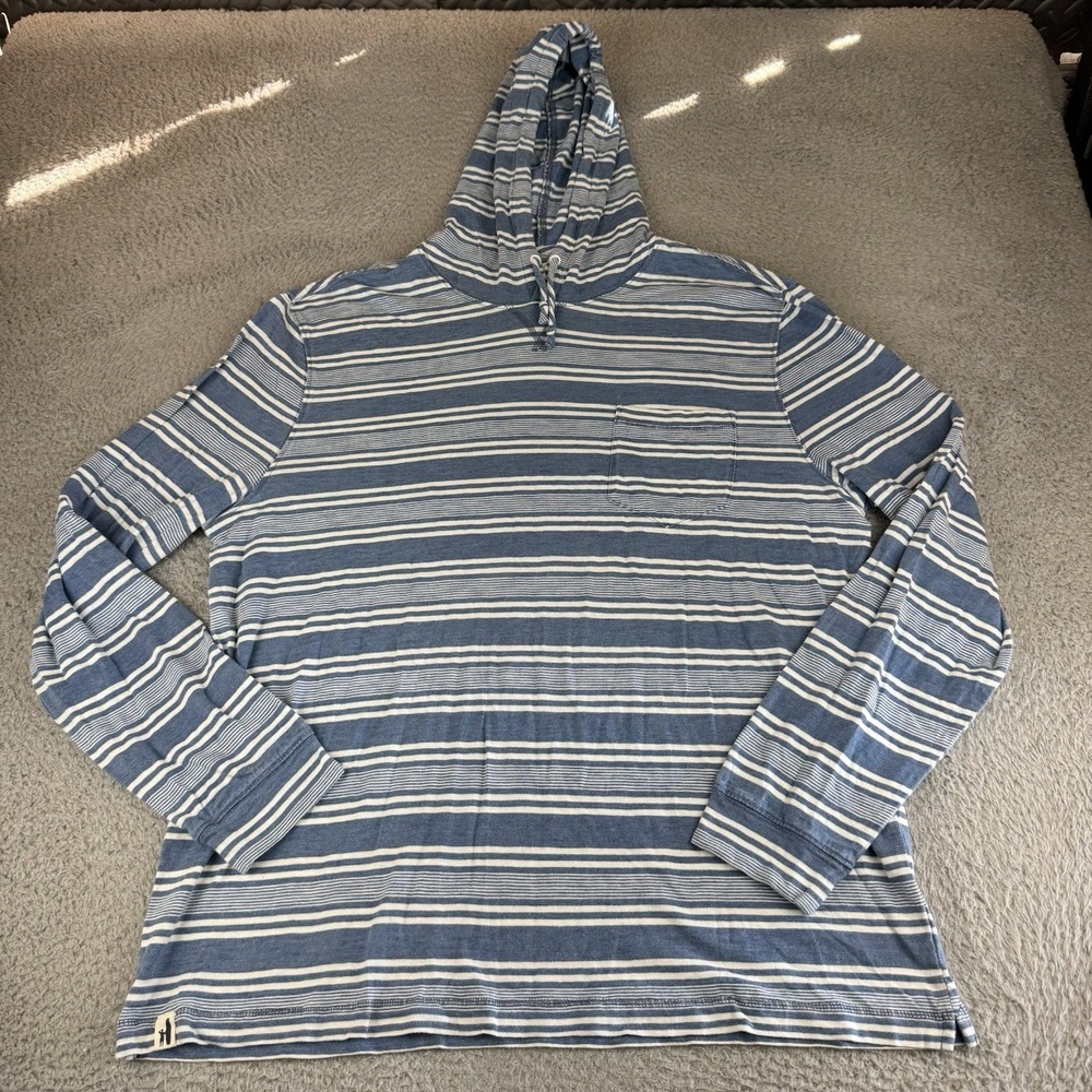 Johnnie-O Hangin Out Mens Xl Blue White Striped Cotton Lightweight Hoodie Shirt